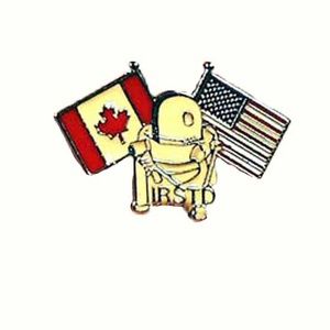 IRST ROBOT UNIT LAUNCH LAPEL PIN, CANADA-U.S., FULL COLOUR ENAMELLED METAL,